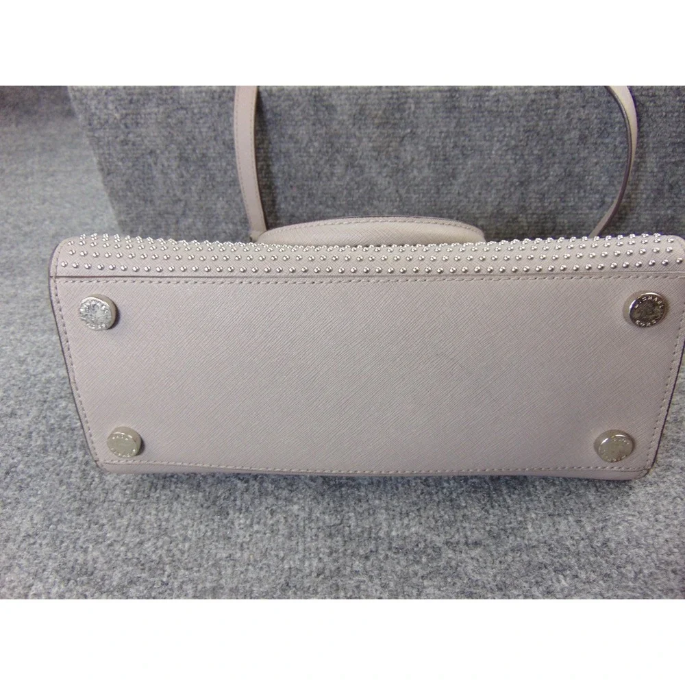 Michael Kors Selma Studded Satchel Bag Tan Beige Saffiano Leather‎ Crossbody